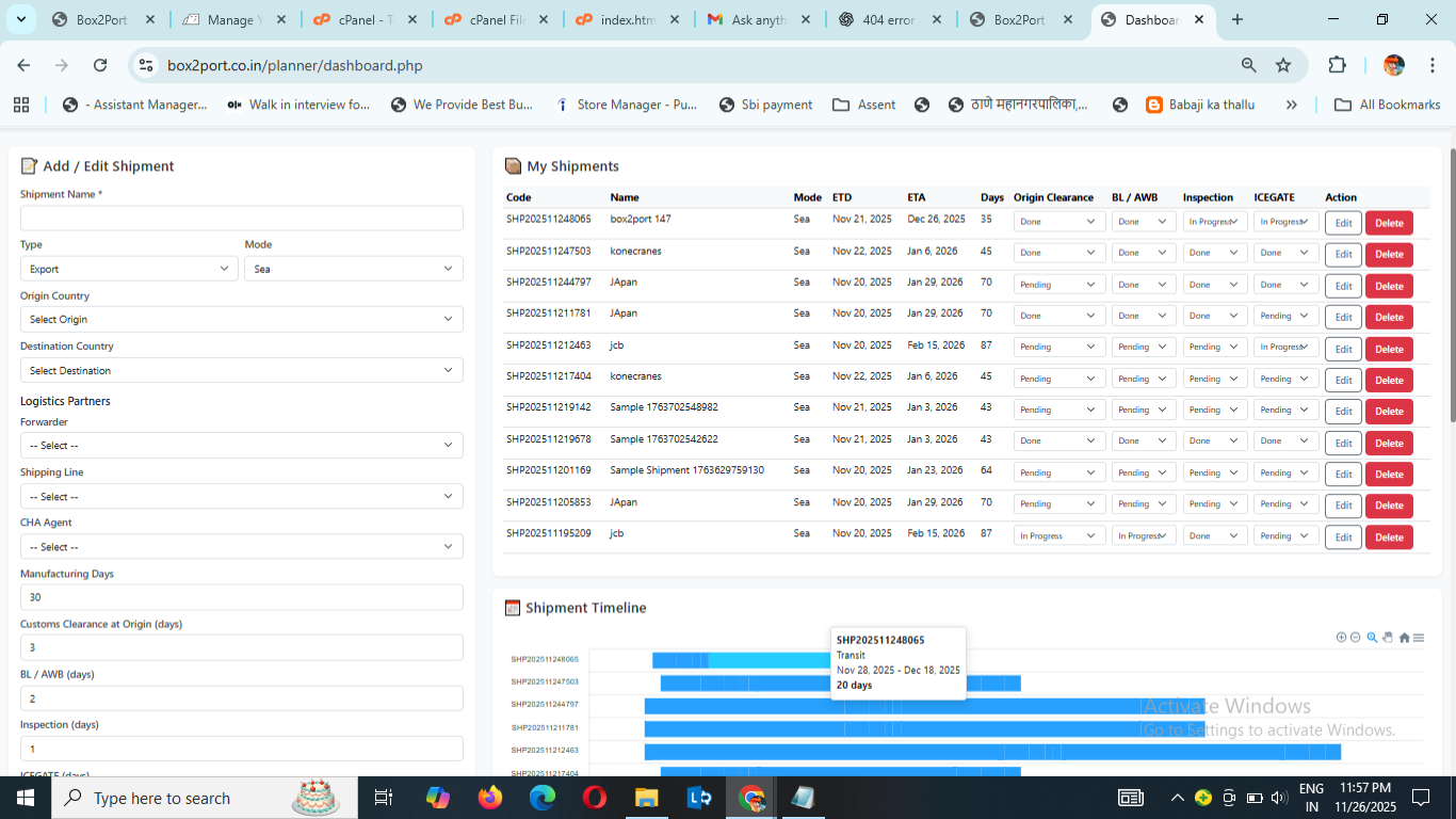 Export Planner Dashboard 